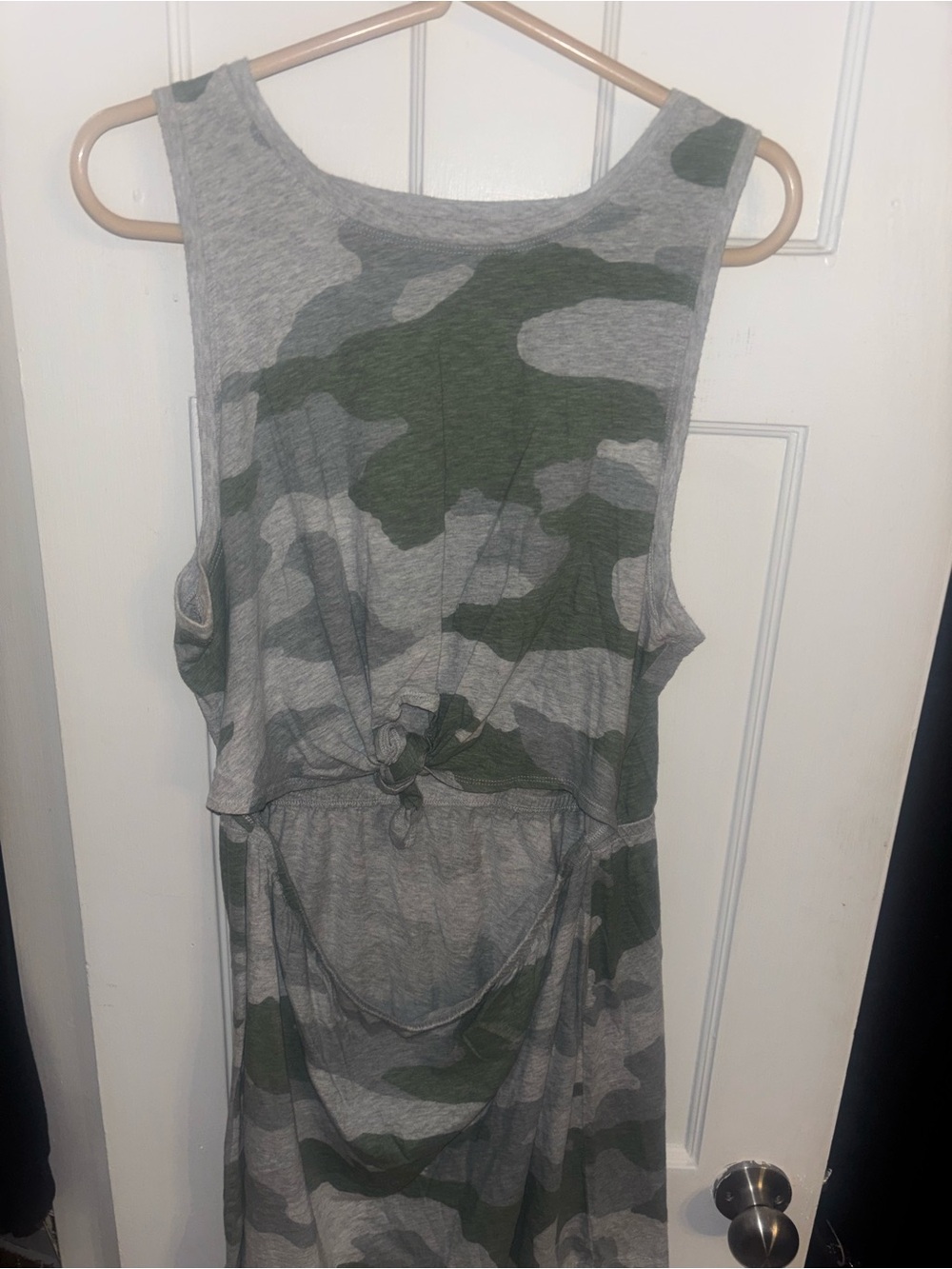 aerie Gray & Olive Camo Tie-Front Dress
